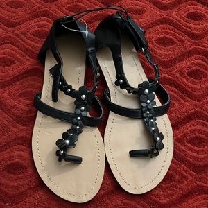 Girls sandals. Black with flowers.  Size 2.